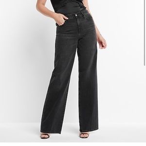 High waist wide leg black denim pant Express